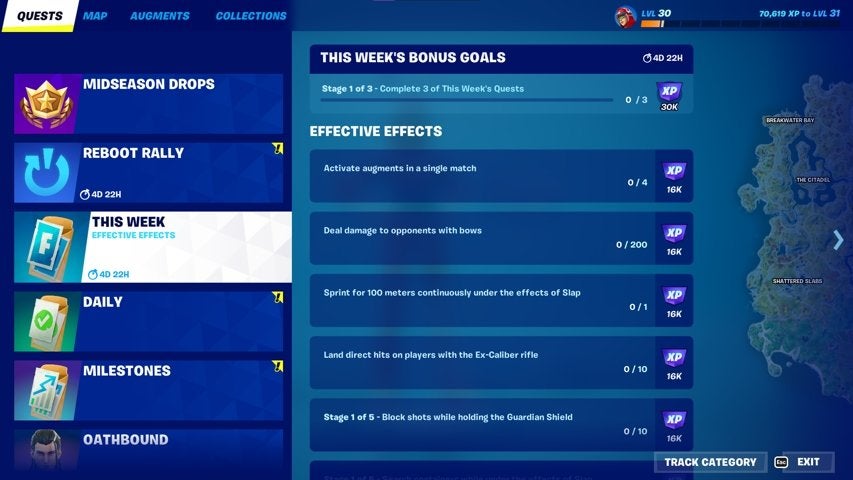Weekly quests listed in Fortnite