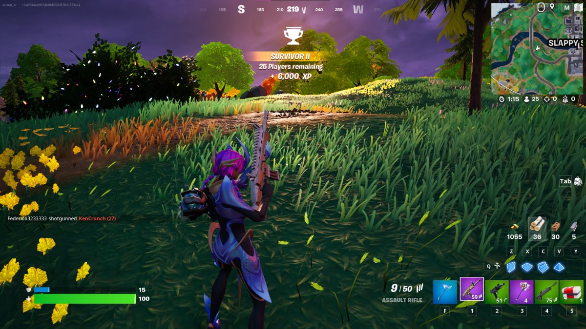 A character obtaining survival XP in Fortnite