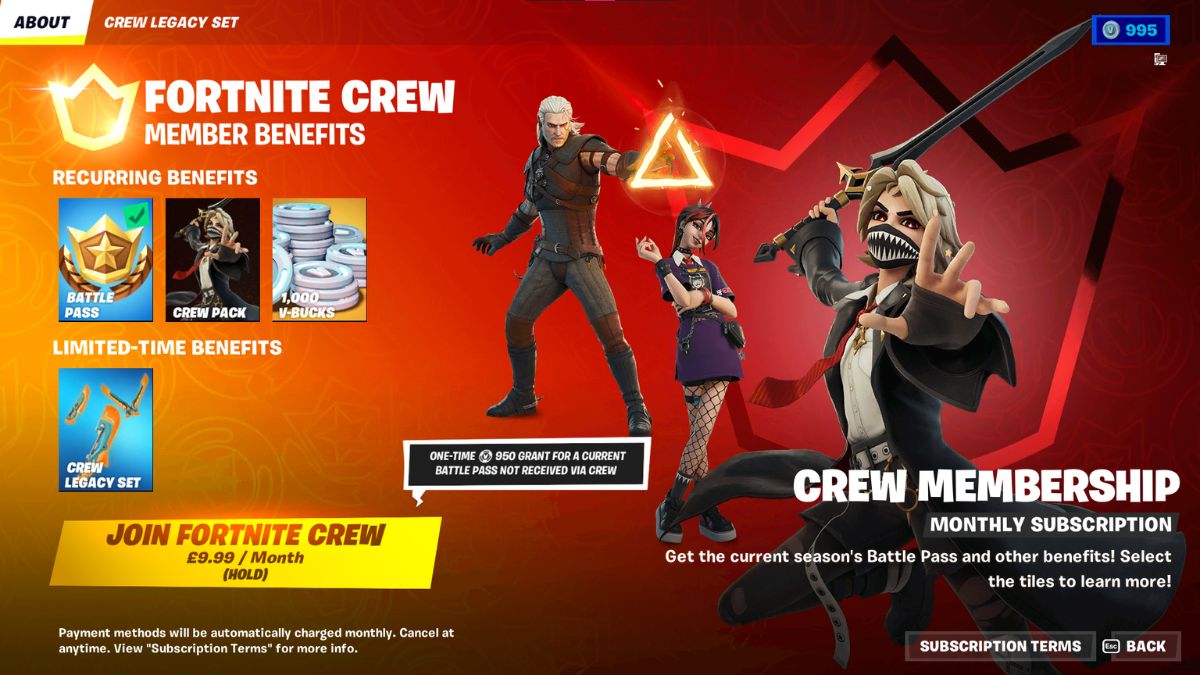 The Fortnite Crew Subscription page in Fortnite