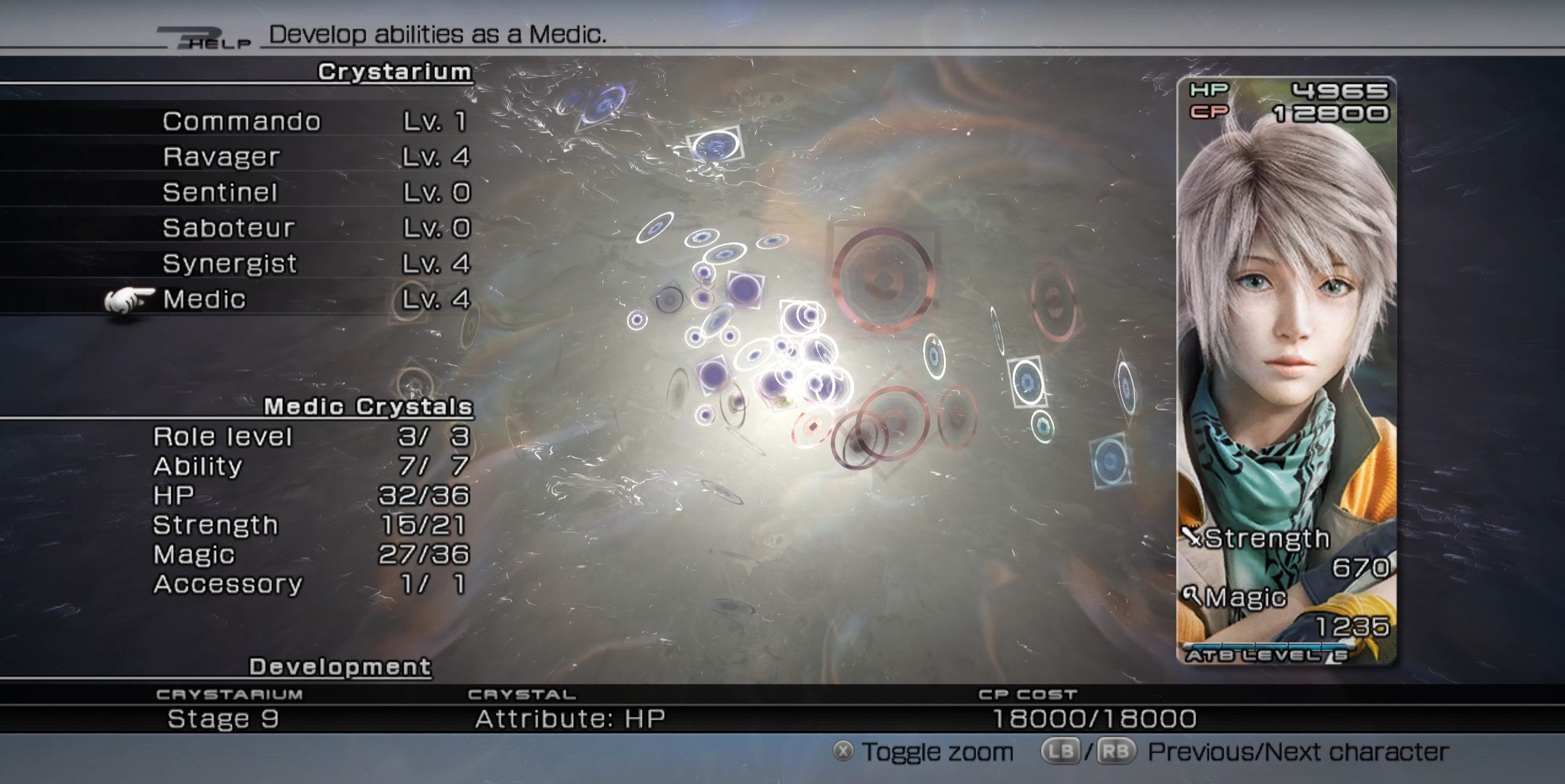 The Crystarium screen for Hope in Final Fantasy XIII.