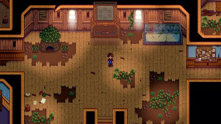 A Junimo Hut inside the Community Center in Stardew Valley