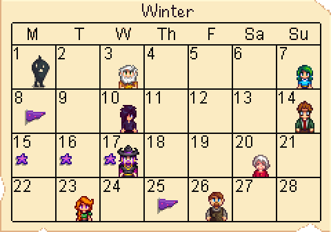 The Fall calendar in Stardew Valley.