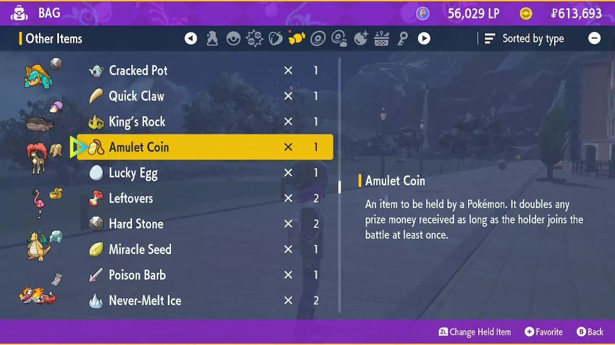 The description of the Amulet Coin in the menu. It says that you get double the money by using it.