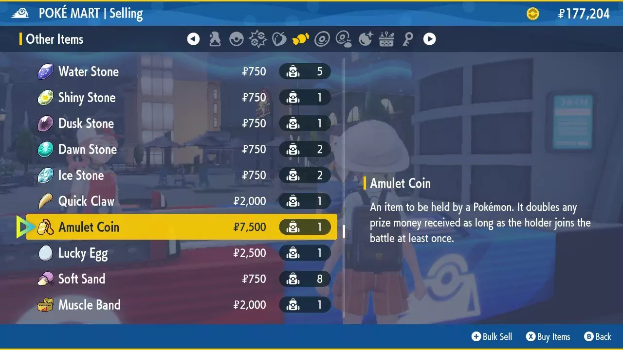 Inventory screen highlighting the Amulet Coin.