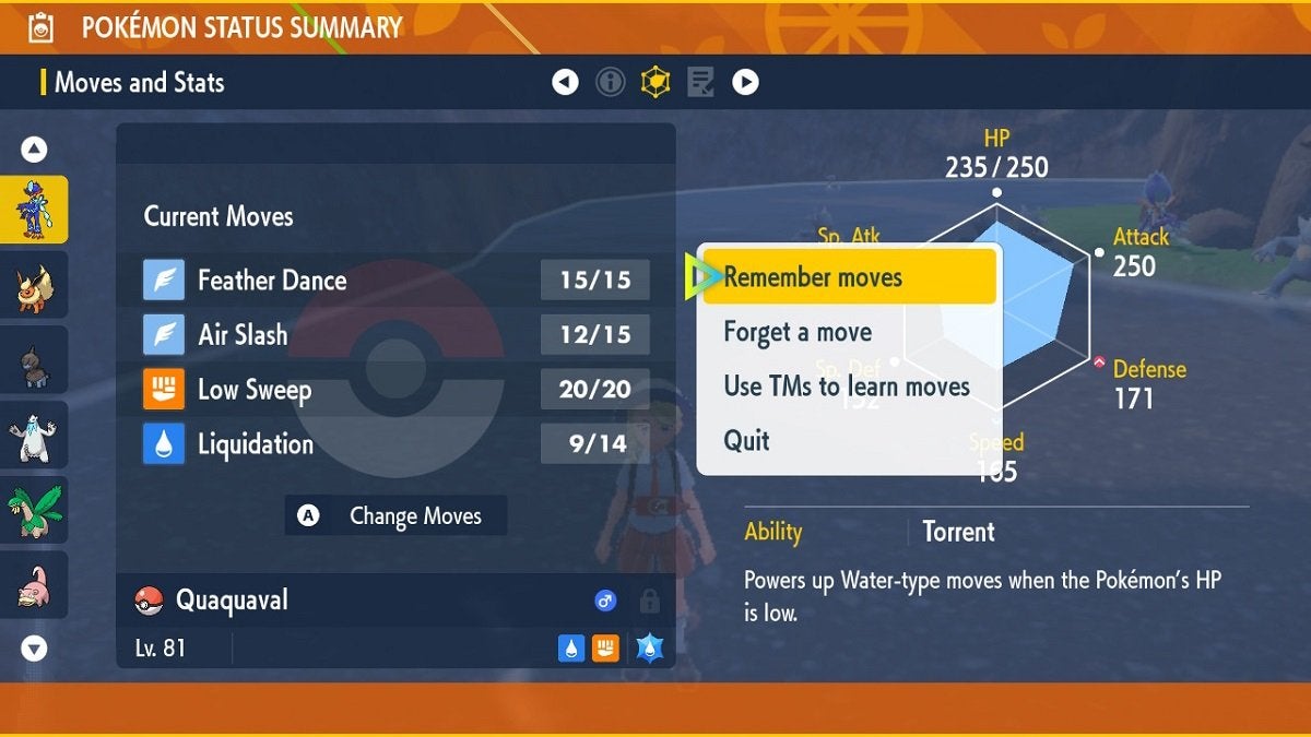 "Remember Moves" highlighted in main menu.