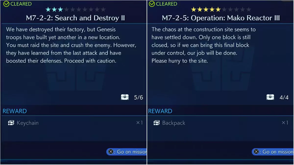 Missions to unlock additional accessory slots in Crisis Core: Final Fantasy VII Reunion.