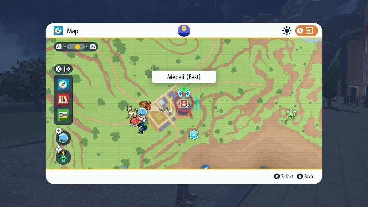 The Medali East Pokémon Center on the map.