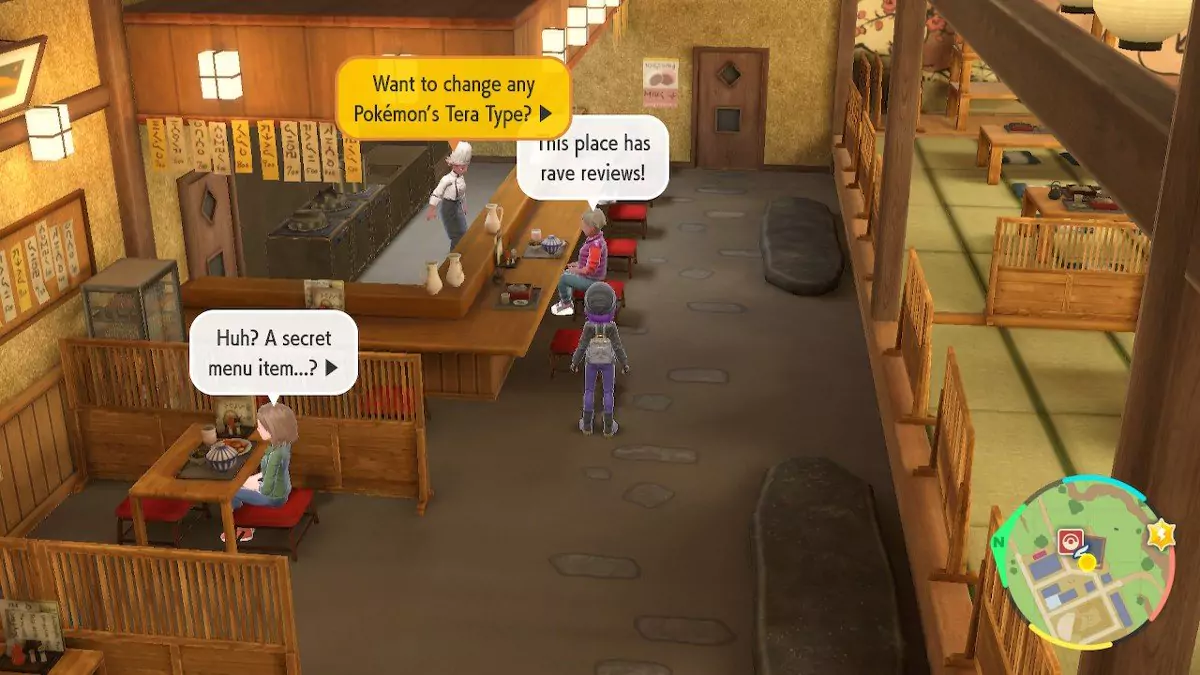A player talking to the chef in the Treasure Eatery.