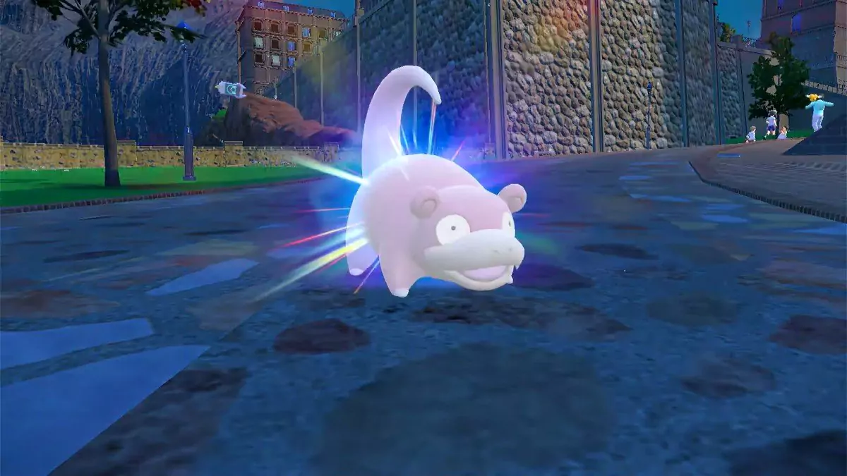 A Slowpoke evolving and emitting bright light.