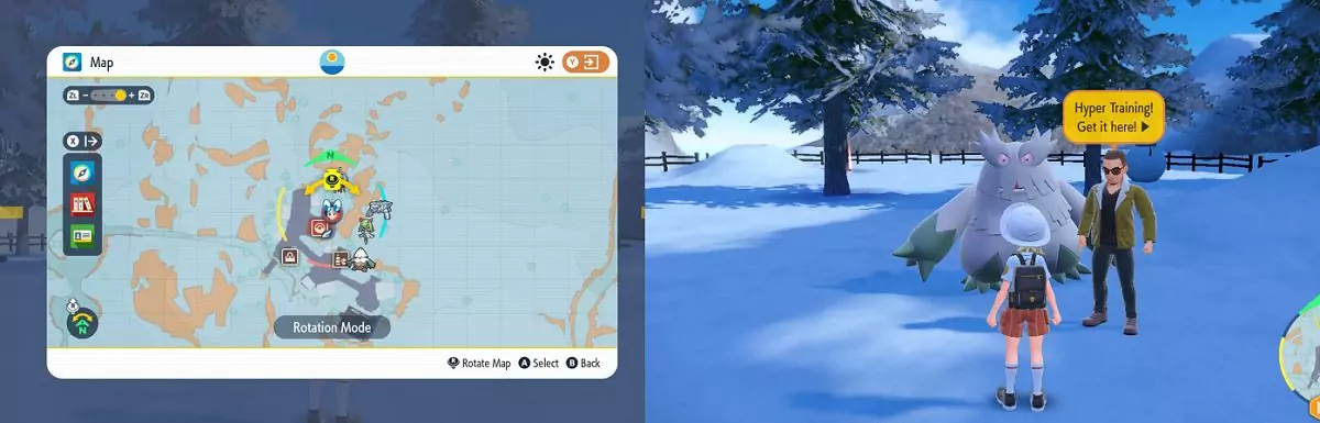 Map marking where NPC is (left) and image showing what NPC looks like (right).