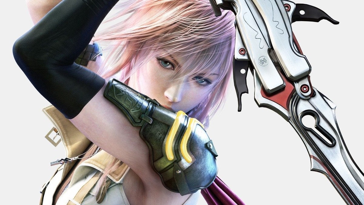 Lightning from Final Fantasy XIII with her signature weapon.
