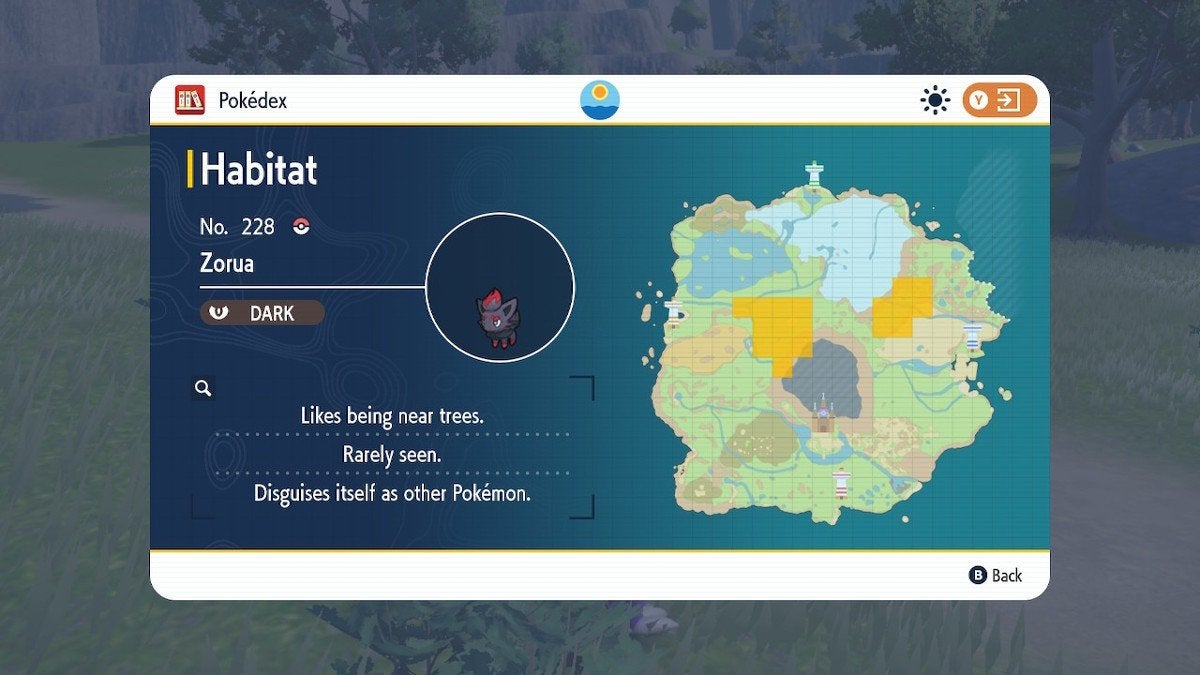 Locations marked on the map which show where Zorua can spawn.