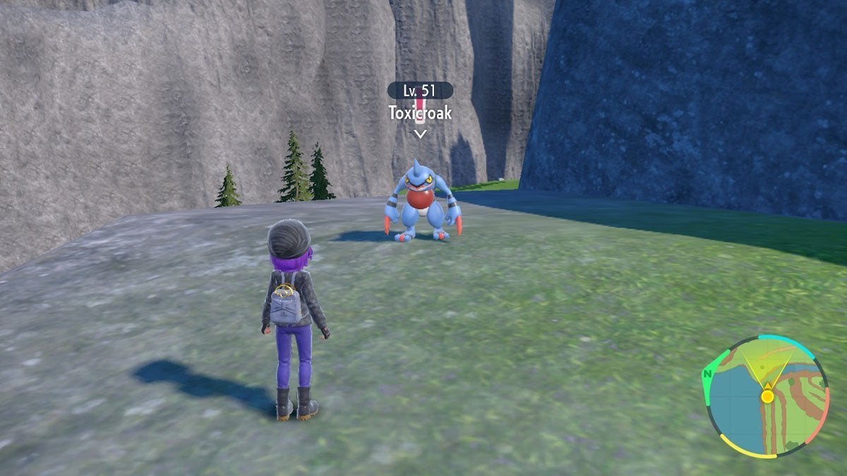 The player finding a wild Toxicroak.
