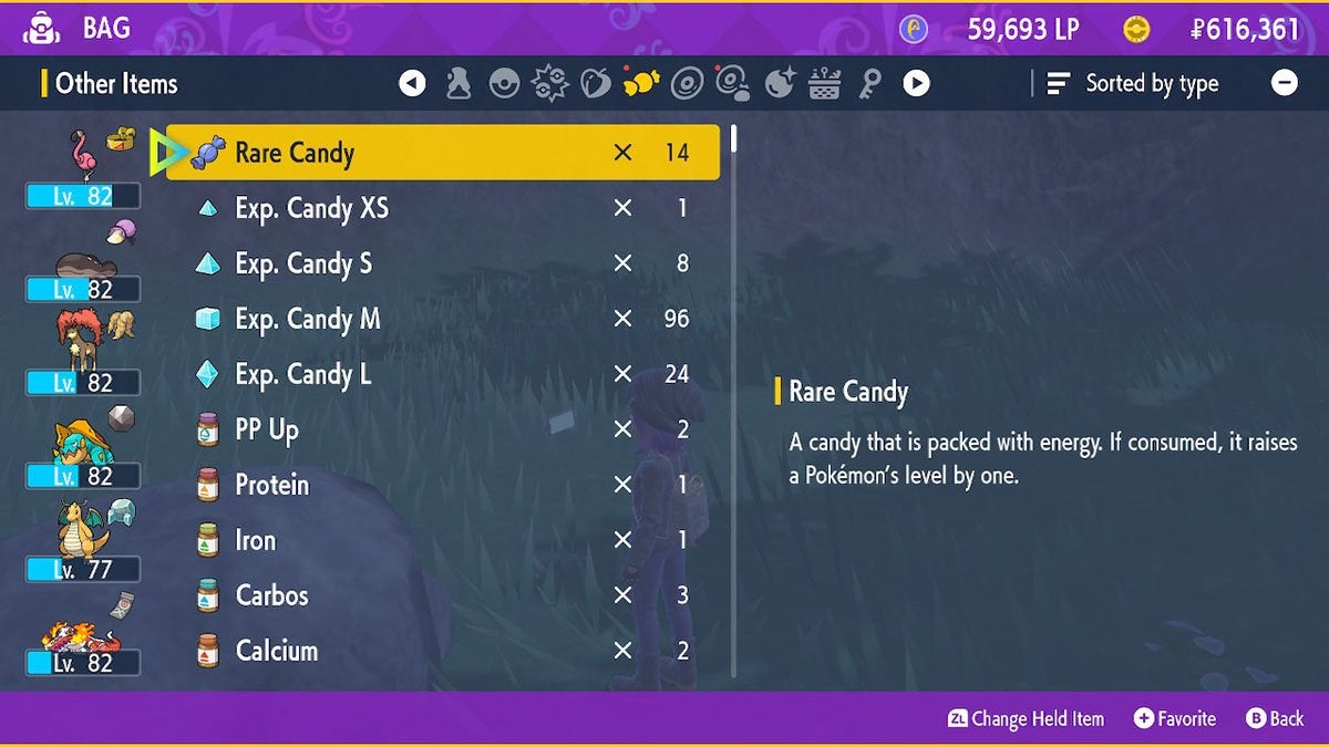 Rare Candy description in Pokemon Scarlet & Violet.