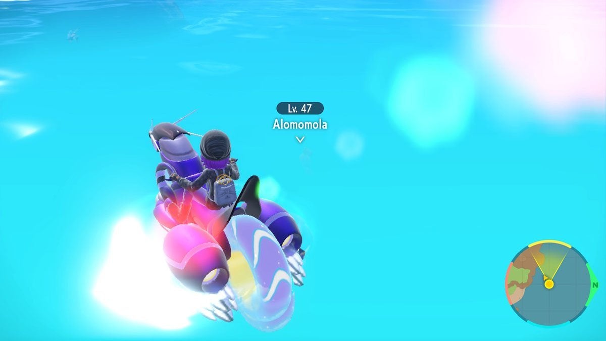 A player locking onto an Alomomola deep underwater.