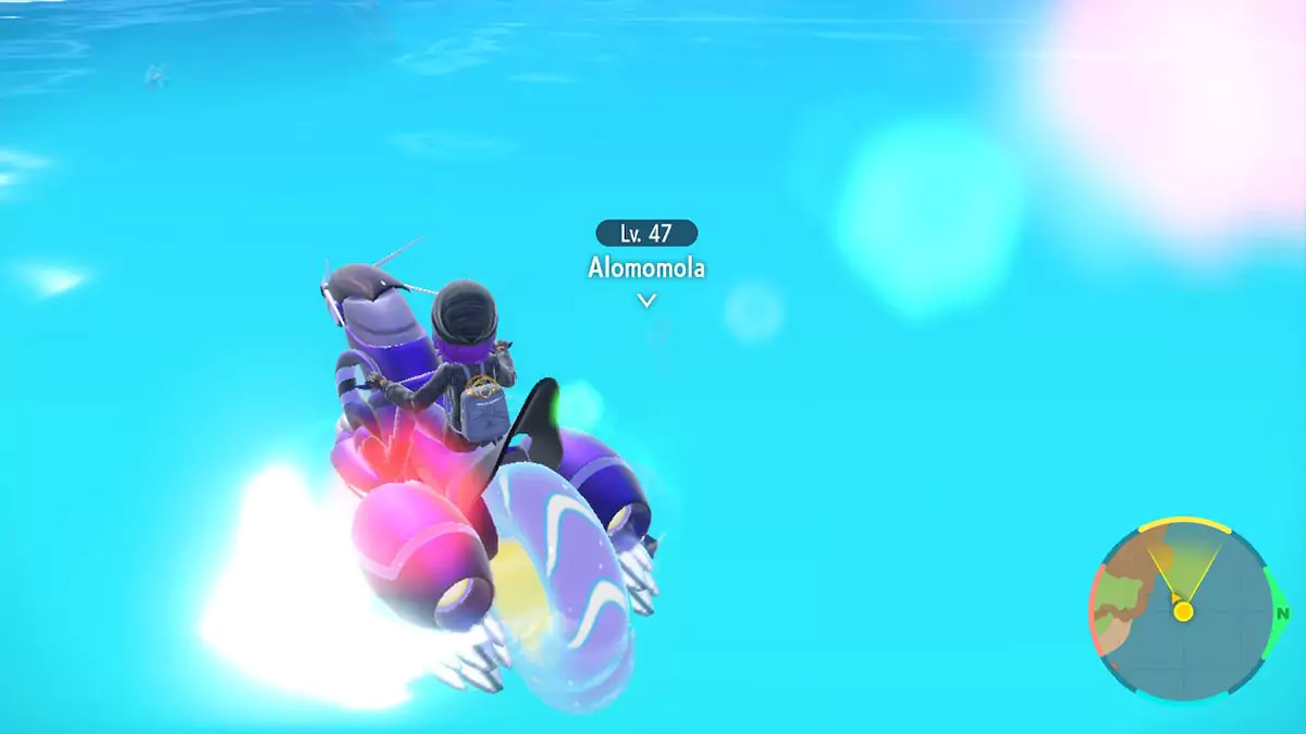 A player locking onto an Alomomola deep underwater.