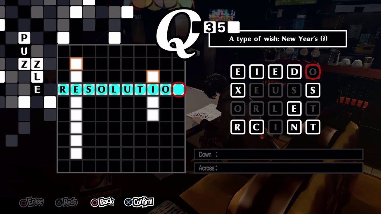 A crossword puzzle from Persona 5 Royal.