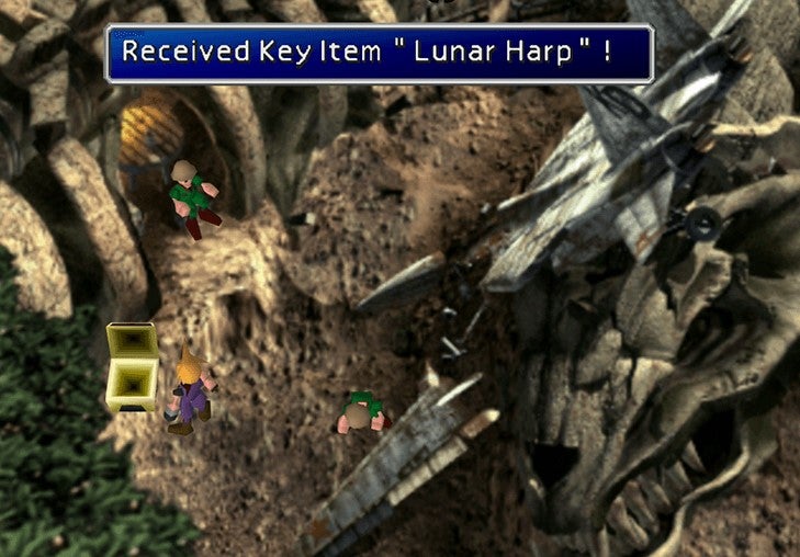 Cloud obtaining the Lunar Harp in Final Fantasy VII.