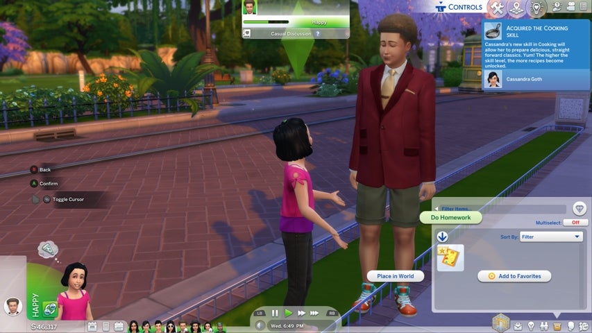 A child Sim's inventory showing their homework book in The Sims 4.