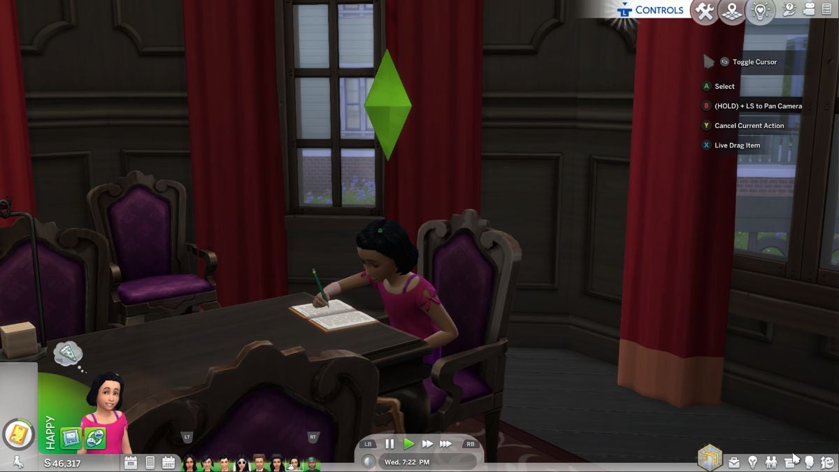 A child Sim doing homework in The Sims 4.