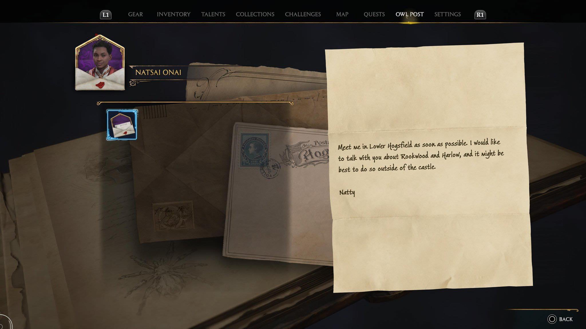 A letter from one of the character's friends at Hogwarts.