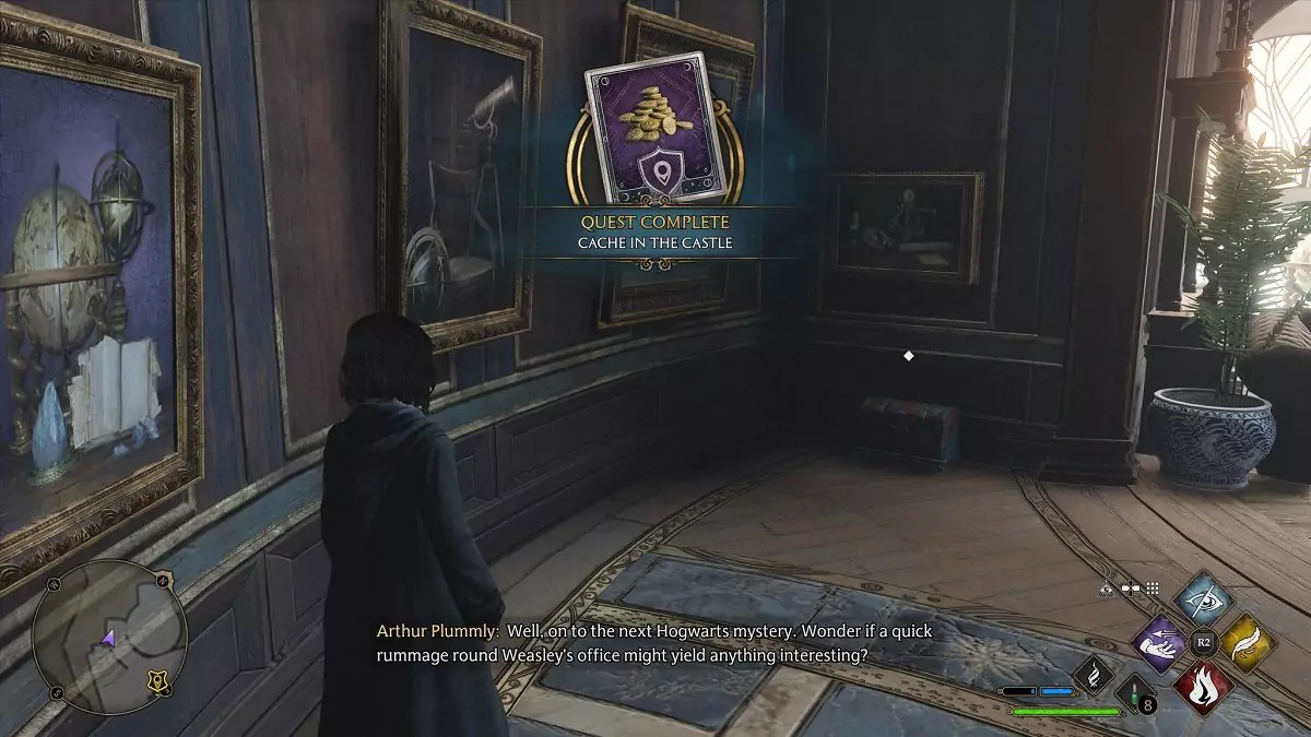 Character talking to herself after completing Arthur's treasure map quest.