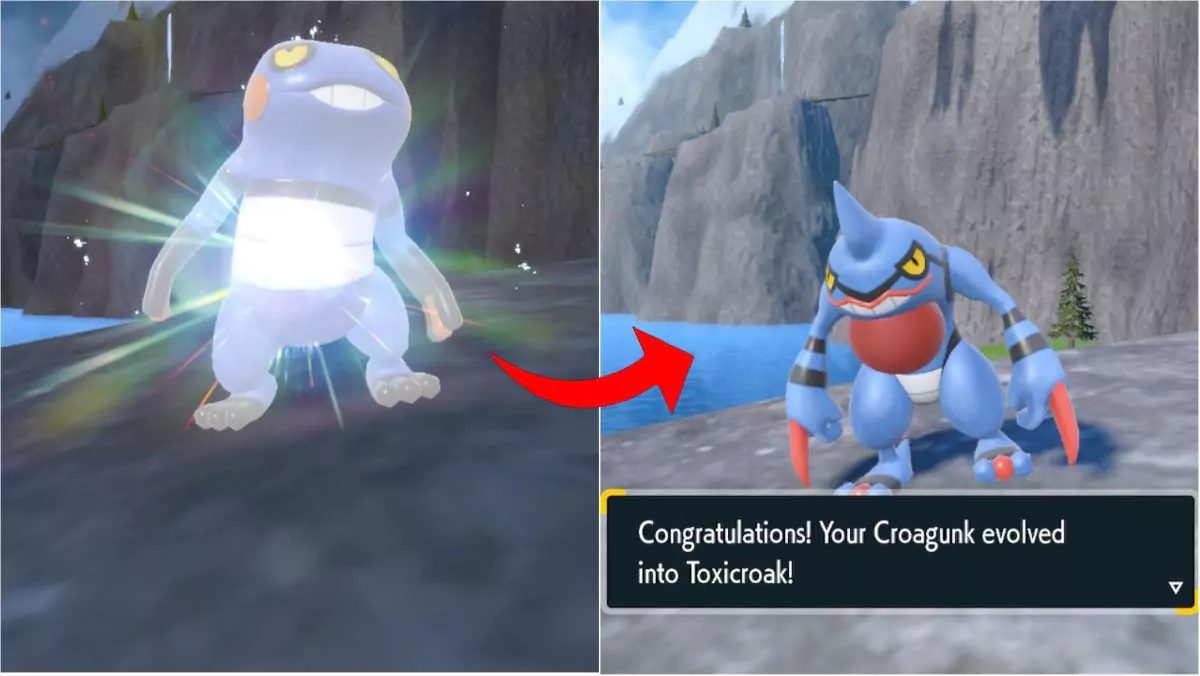 A Croagunk evolving into a Toxicroak.
