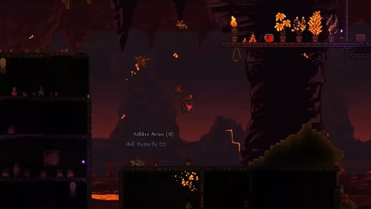 Catching Underworld critters in Terraria.