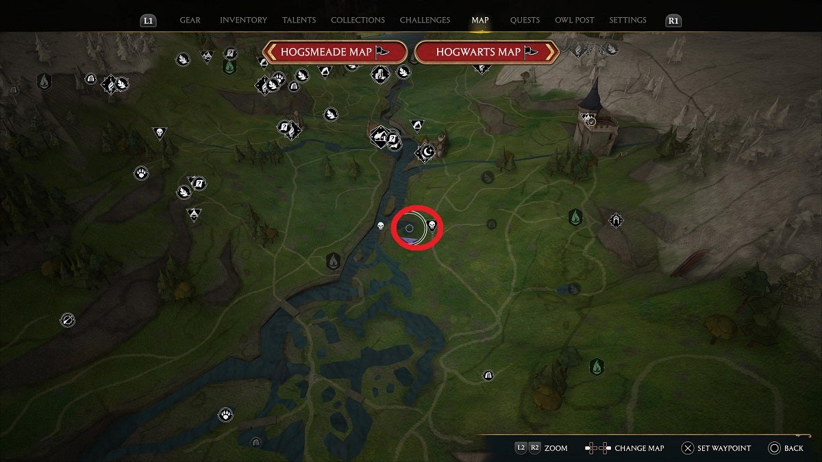 The location of the Quagmire Troll shown on the map.