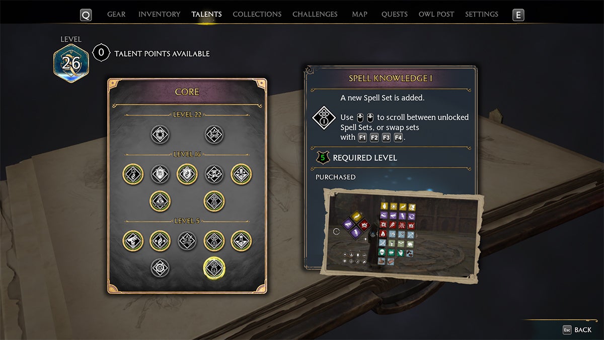 Player looking at the Spell Knowledge I talent in the Talent menu. 