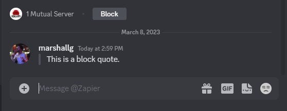 A block quote sent in Discord.