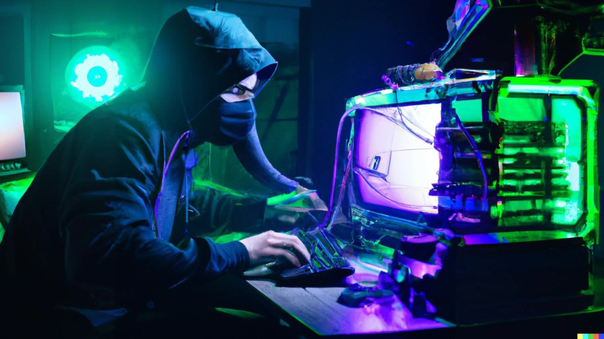 A hacker hacking into a video game console.