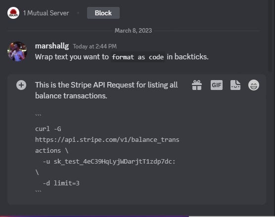 Multiline code text formatting using Markdown in Discord.