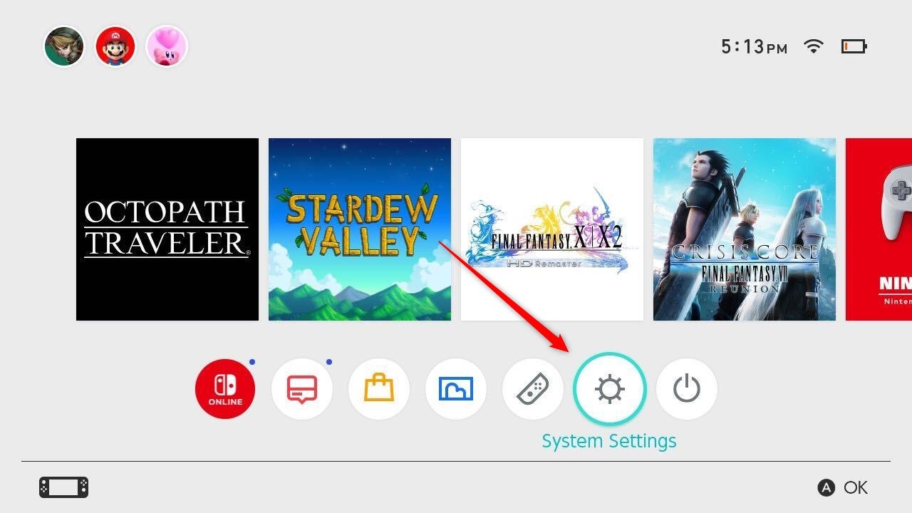 System Settings on Nintendo Switch.