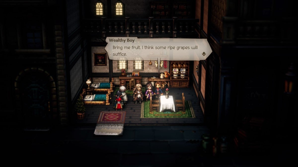 The Wealthy Boy asking for fruits in Octopath Traveler 2.