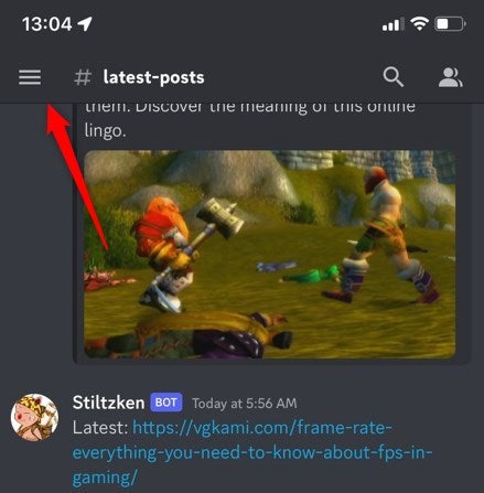 The hamburger menu in the Discord mobile app.