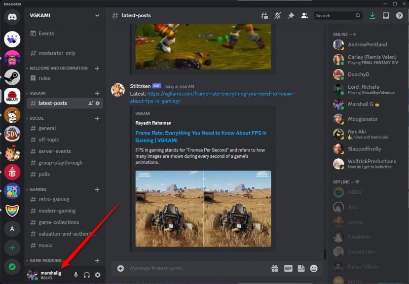 Your profile picture in the Discord app for desktop.