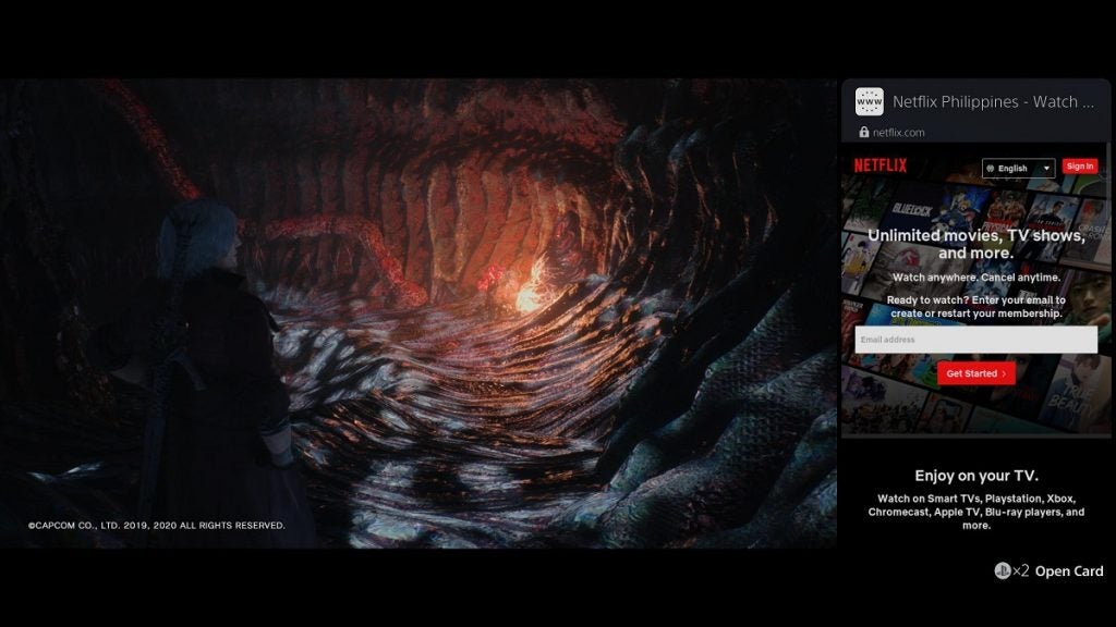 Netflix on the browser card while playing Devil May Cry 5.