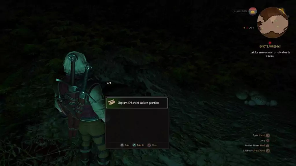 Looting the Enhanced Wolven Gauntlets.