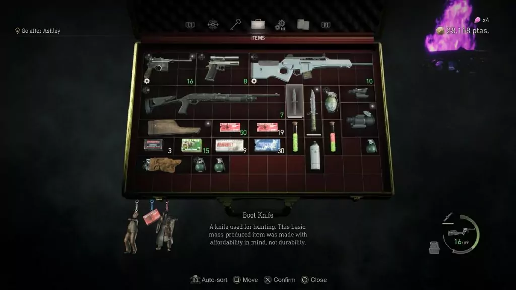 The Boot Knife in the inventory in Resident Evil 4.
