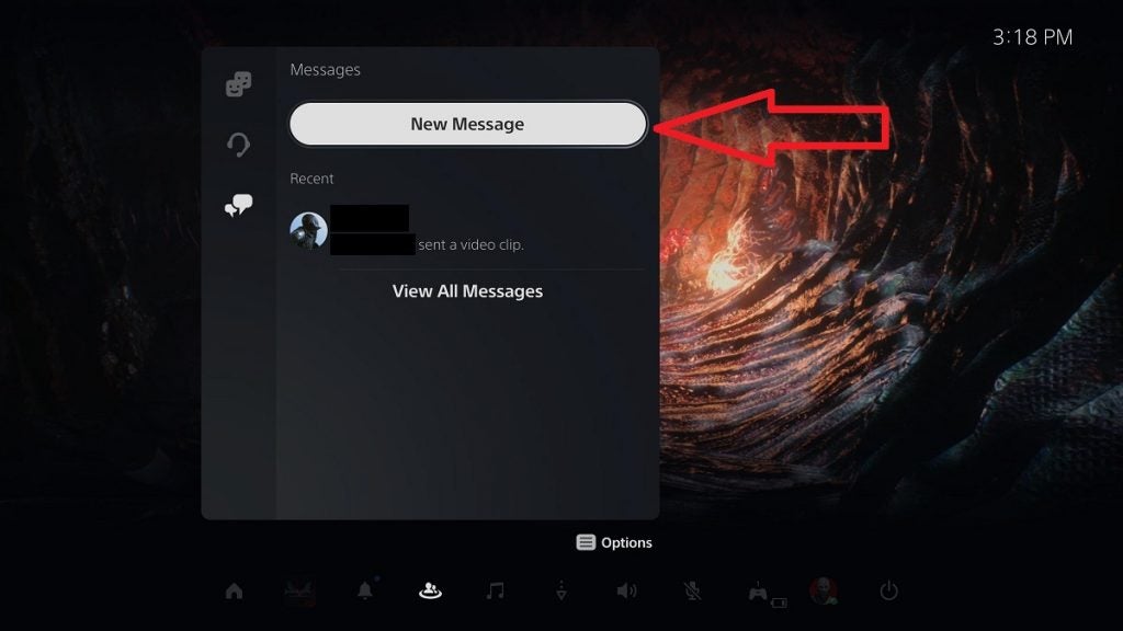 Messages menu from the PS5.