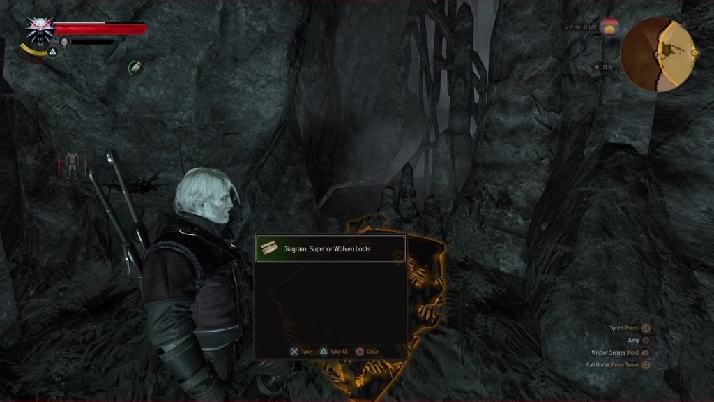 Looting the Superior Wolven Boots in Witcher 3.