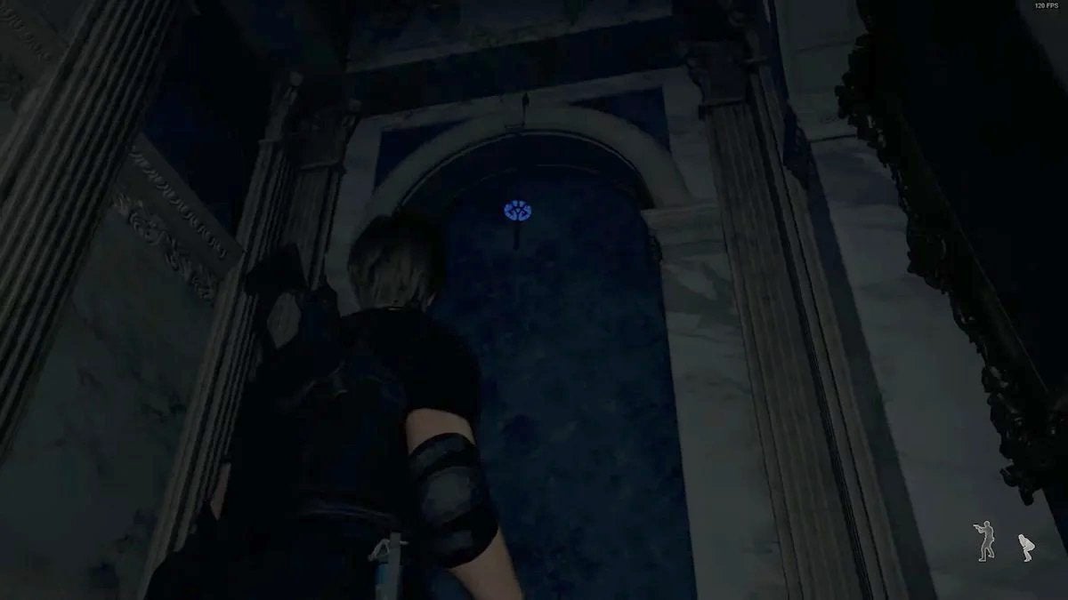 Leon looking up at the first blue medallion in the Grand Hall.
