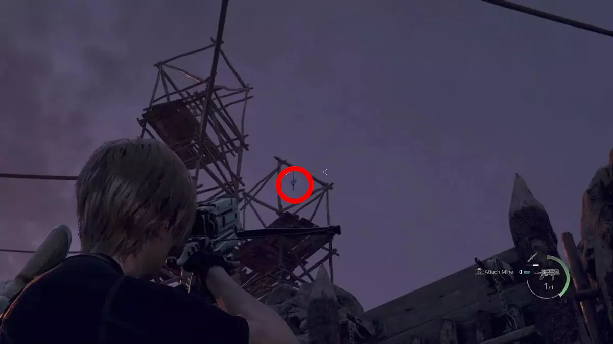 Leon looking at the blue medallion in the Quarry.