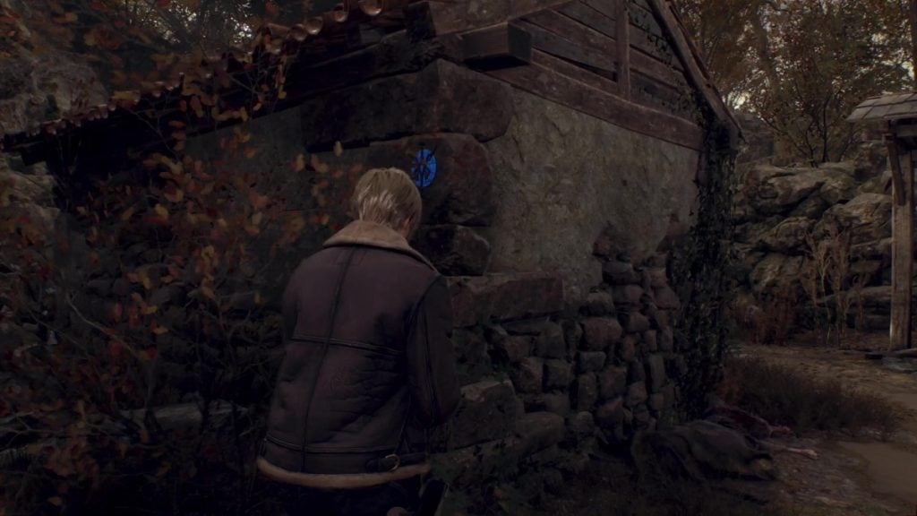 The first blue medallion in the Farm in Resident Evil 4.