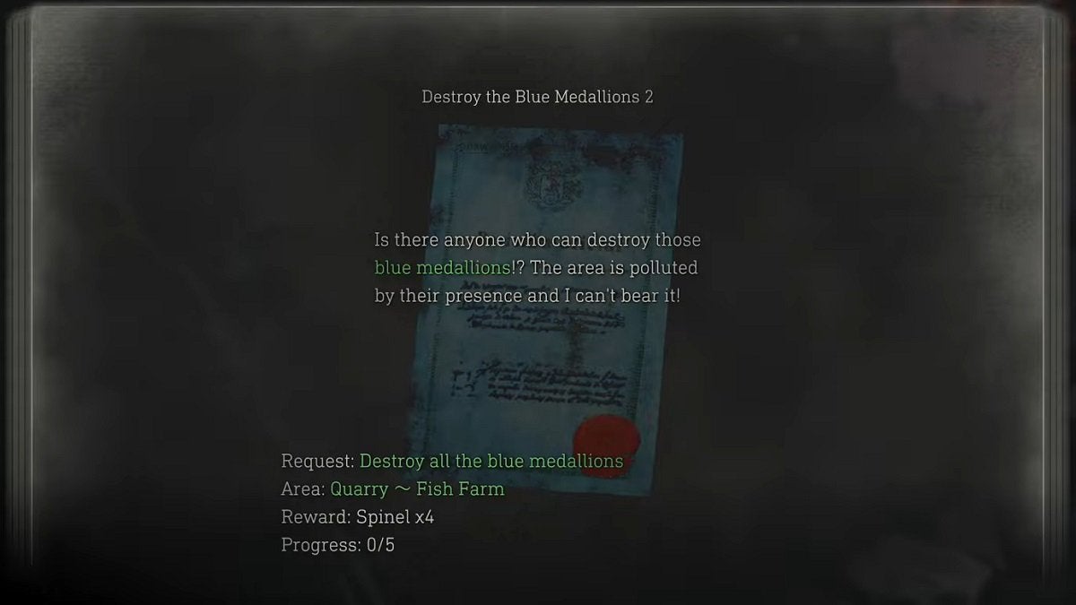 The note that details the Blue Medallions in the Quarry and Fish Farm in Resident Evil 4.