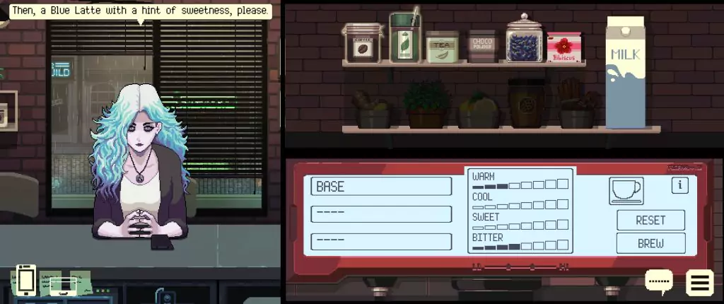 Riona ordering a drink in Coffee Talk Episode 2.