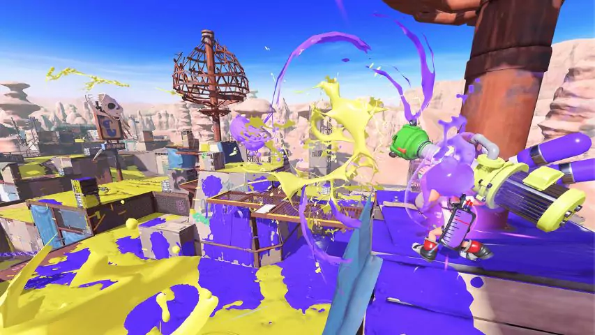 A Turf War battle taking place in Splatoon 3