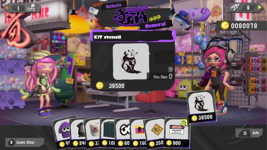 Items on offer in the Hotlantis general store in Splatoon 3