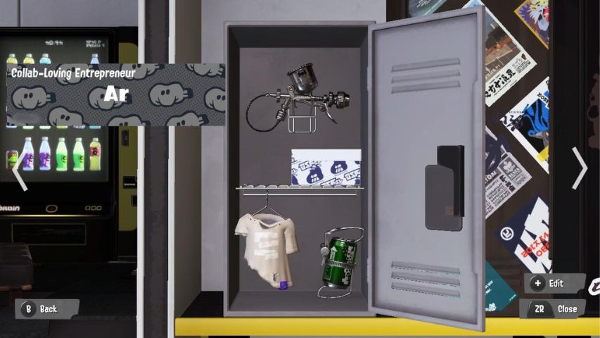 The locker display in Splatoon 3's locker room.